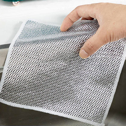 Double-Sided Multipurpose Microfiber Cloths Stainless Steel Scrubber Non-Scratch Wire Dishcloth Durable Kitchen Scrub Cloth (1 Pc  20X20 Cm)