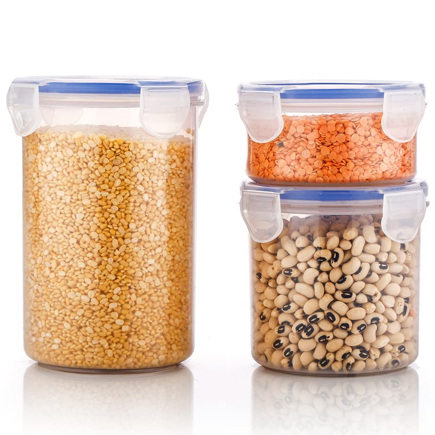 Round Plastic Airtight Food Storage Containers With Leak Proof Locking Lid Storage Container Set Of 3( Approx Capacity 500Ml1000Ml1500Ml Transparent) - 3 Pc Set