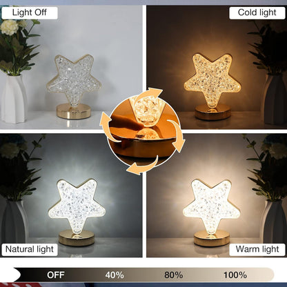 Star Shape Crystal Diamond Lamp Cordless Luxury Lamp With Usb Rechargeable 3-Way Dimmable  Touch Control Decorative Nightstand Lamp For Bedroom Living Room Party Restaurant Decor (1 Pc )