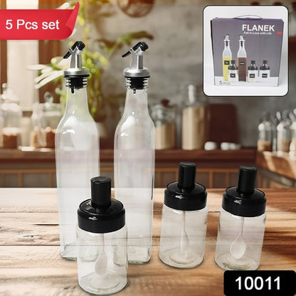 Transparent Glassoil Dispenser 500 Ml Bottle Set Of 2 Spice Jar 250 Ml Set Of 3 Oil Bottle For Kitchen Oil  Vinegar Storage Glass Bottle Glass Container For Spice Masala (5 Pcs Set)