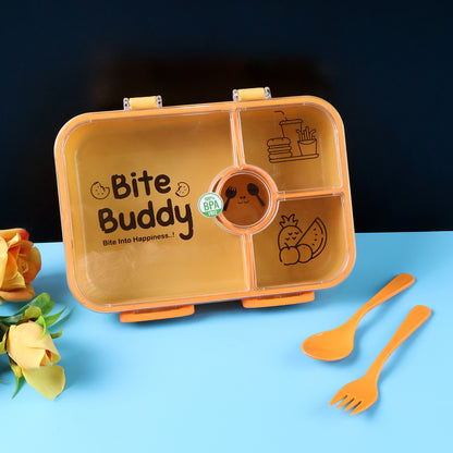 Bitebuddy 4-Compartment Leak-Resistant Plastic Lunch Box With Spoon  Fork