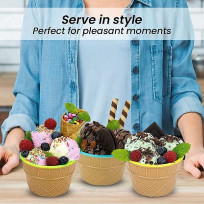 Ice Cream Bowl  Spoon Set Plastic Solid Colour Cream Cup Couple Bowl With Spoon. Ice Cream Spoon  Bowl Set 12 Pc Set Of Ice Cream Bowl  Spoon (Multi Color)