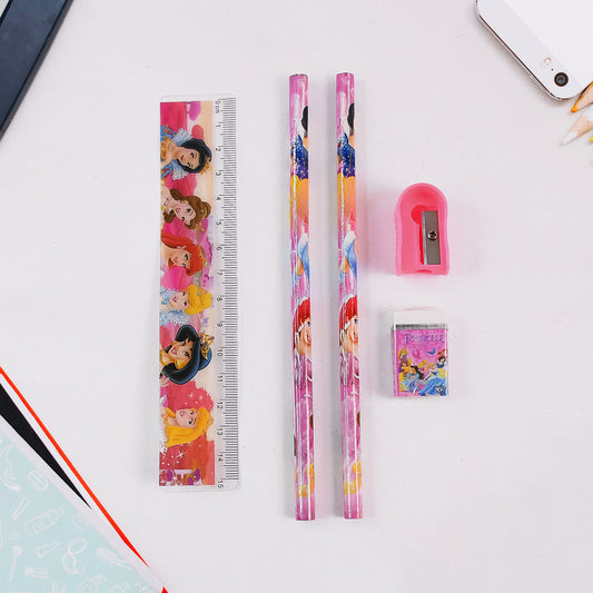 Mix Design Cartoon Wooden Pencil Set Stationary Set 5 In 1 Items Educational Item For School Going Kids Stationary Set For Girls Boysstationary For Schoolgift Pack For Girls Kidsbirthday Gift Kids (5 Pc Set )