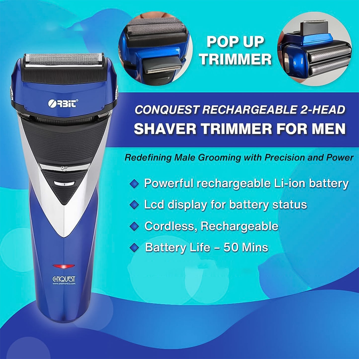 Orbitrechargeable Electric Foil Shaver 2 Head Shaver With Pop Up Trimmer (1 Pc)