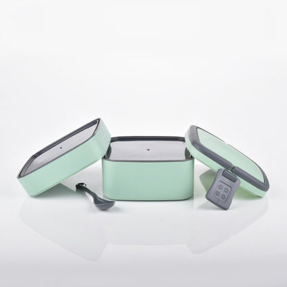 Green Double-Layer Portable Lunch Box Stackable With Carrying Handle And Spoon Lunch Box