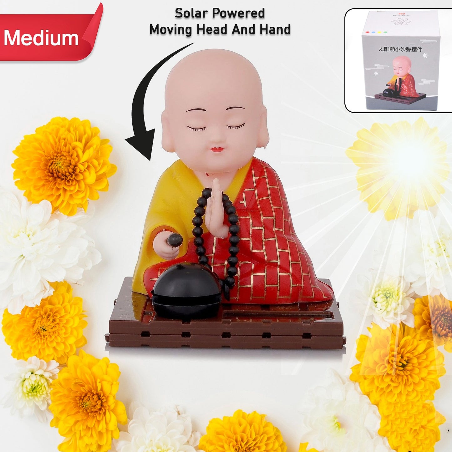 Solarpowered Sitting  Buddha Statue  Moving Head And Hand (1 Pc  Medium)