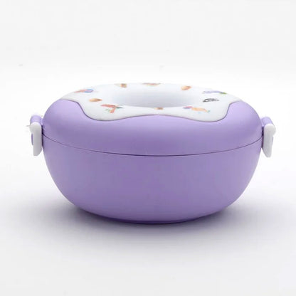 Donutshaped Double Insulated 3 Compartment Lunch Box (1 Pc  Mix Color)