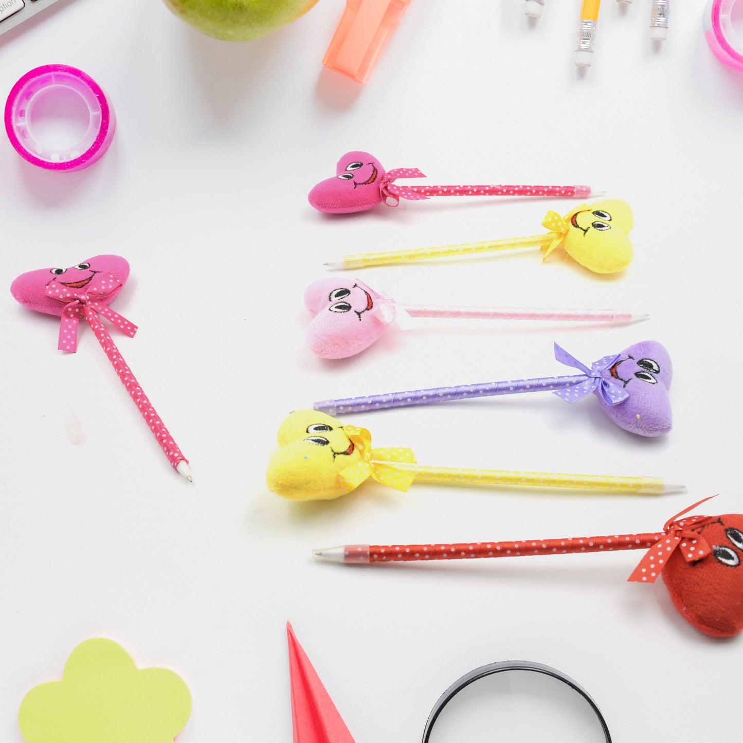Cute Cartoon Shape  Heart Design Facy Writting Pen Attached Rattle  Ball Pen Smooth Writing For Wedding  Events  Multiuse Pen  Best Pen L Use For Kids (12 Pcs Set Mix Design  Color)
