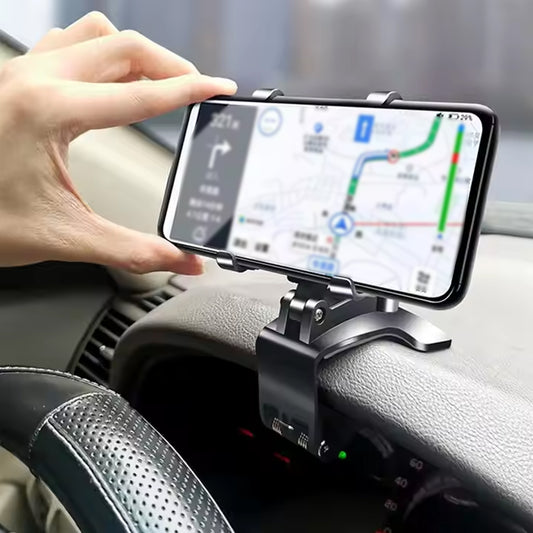 Car Phone Holder Clip Mount 360 Degree Rotation Dashboard Rear View Mirror Sun Visor Smartphone Hud Navigation Fold Stand Plastic Black Compatible For All Smart Phones