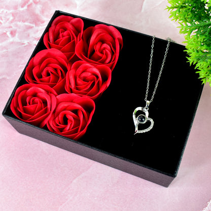 Roseflower Gift Box Handmade Eternal Rose With I Love You Necklace Valentines Day