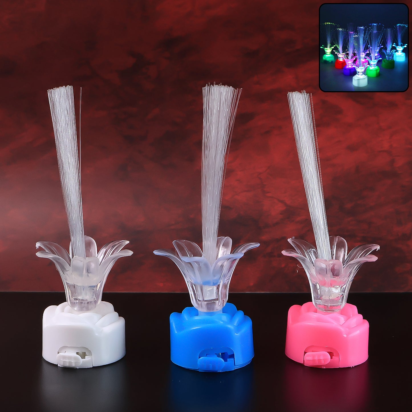 Multi-Color Led Fiber Optic Flower Night Lamps (Mix Color  3 Pc)