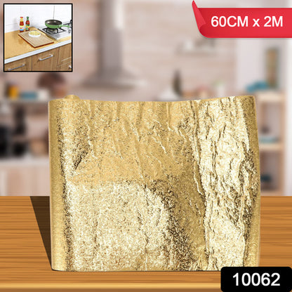 Oil Proof Sticker Waterproof Self Adhesive Aluminum Foil Wallpaper (60 Cm2M  Golden  1 Pc)