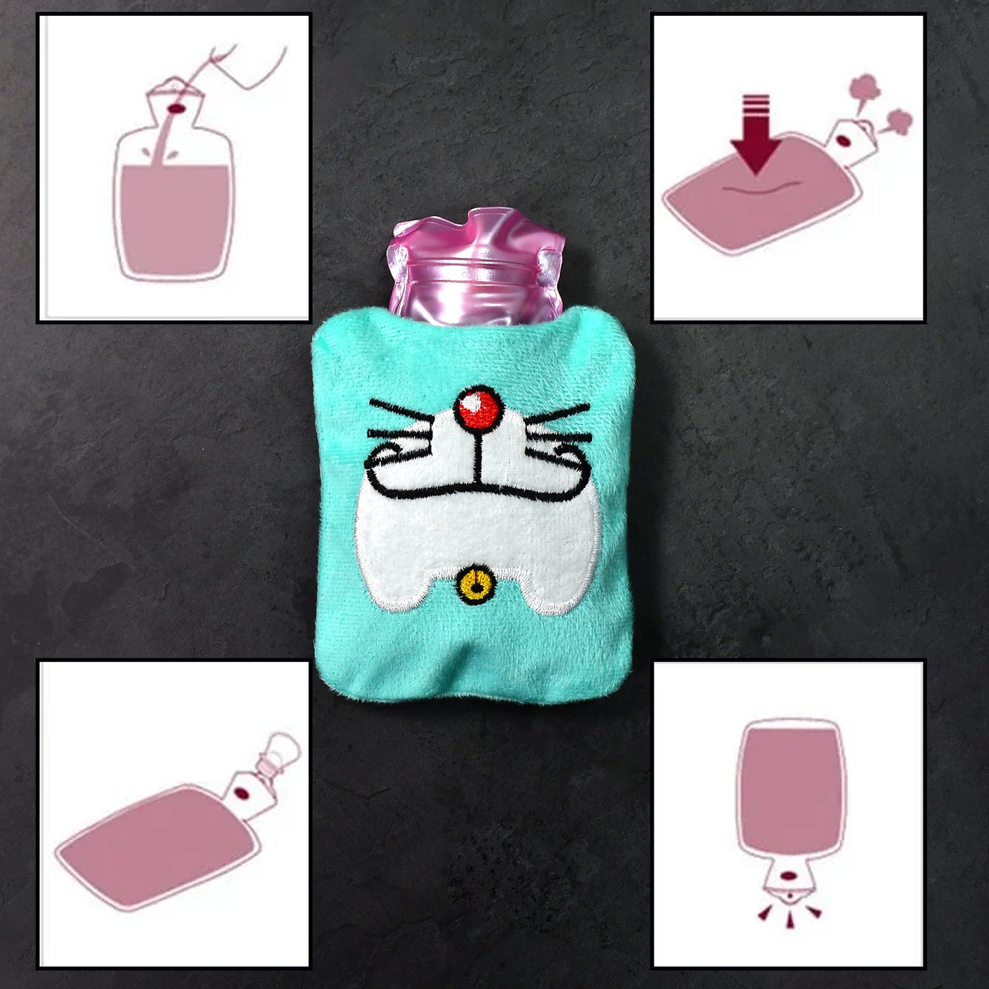 Doremon Cartoon Small Hot Water Bag With Cover For Pain Relief Neck Shoulder Pain And Hand Feet Warmer Menstrual Cramps.
