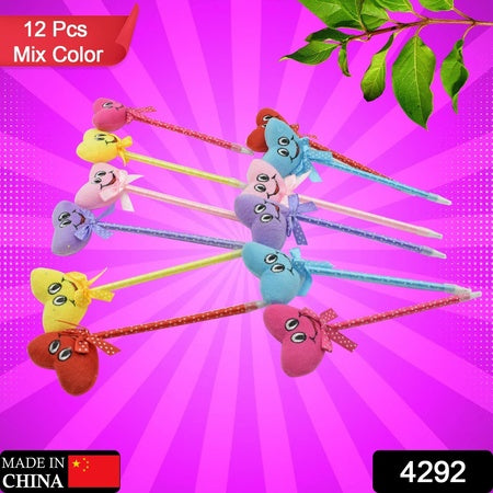 Cute Cartoon Shape  Heart Design Facy Writting Pen Attached Rattle  Ball Pen Smooth Writing For Wedding  Events  Multiuse Pen  Best Pen L Use For Kids (12 Pcs Set Mix Design  Color)