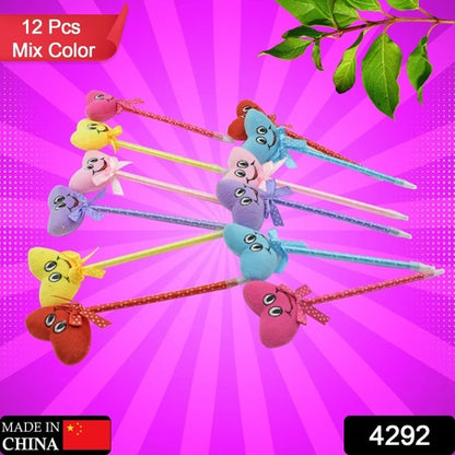Cute Cartoon Shape  Heart Design Facy Writting Pen Attached Rattle  Ball Pen Smooth Writing For Wedding  Events  Multiuse Pen  Best Pen L Use For Kids (12 Pcs Set Mix Design  Color)