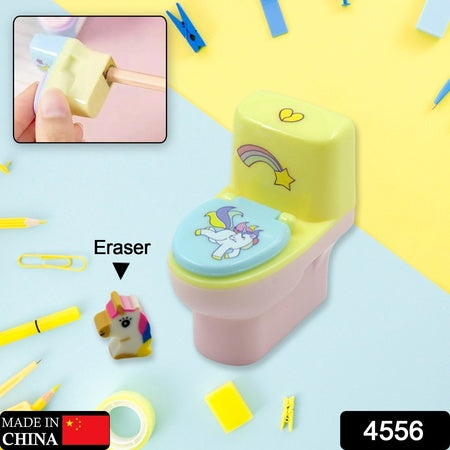Toilet Pencil Sharpener Plastic Pencil Sharpener Novelty Pencil Sharpener Cute Cartoon Stationery Gift Small Toilet Shaped Sharpener With Eraser Wheel For School Kids (2 Pc Set)