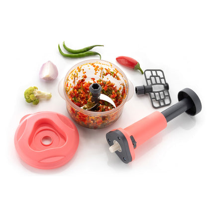 2In1 Push Chopper 800Ml Stainless Steel Blade Quick  Powerful Manual Hand Held Food Chopper To Chop  Cut Fruits Vegetables Herbs Onions For Salsa Salad