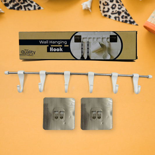 Stainless Steel Utensil Hanger Rail Nail Free Wall Mount With 2 Magic Stickers  6 Plastic Hooks For Kitchen