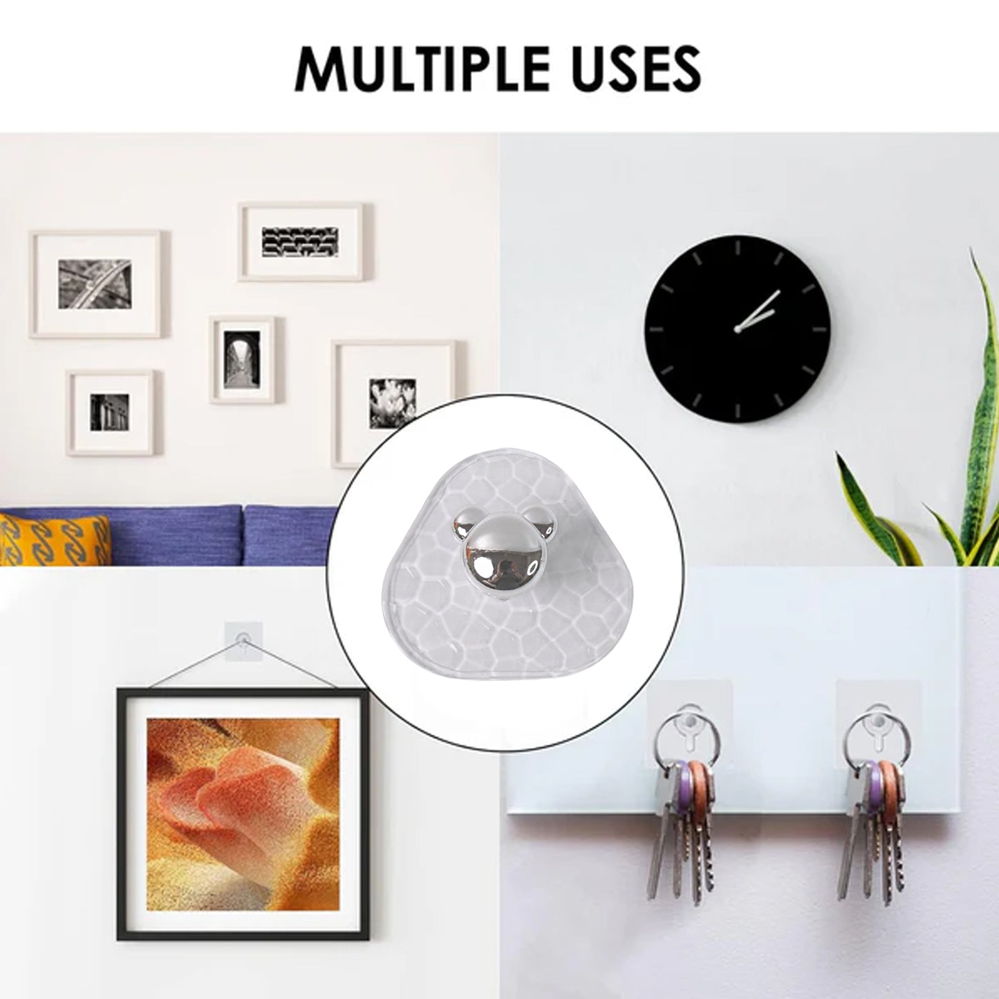 All-Plastic Adhesive Wall Hooks - Strong No Damage Easy To Install (3 Pc Set)