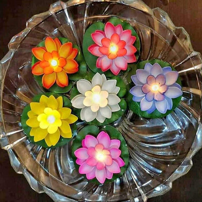 Water Floating Smokeless Candles  Lotus Flowers Sensor Led Tealight For Outdoor And Indoor Decoration - Pack Of 6 Candle Candle (Pack Of 6)