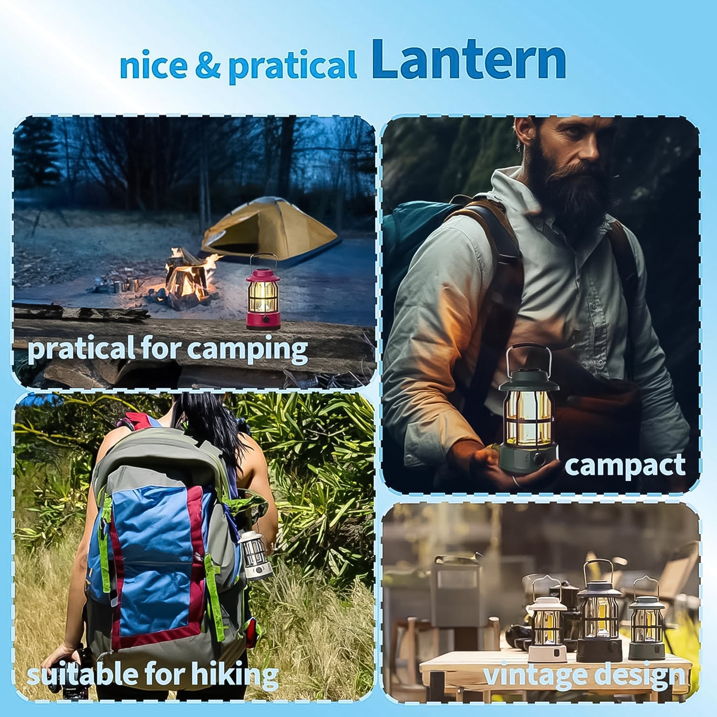 Led Camping Light Retro Style Lighting Battery Type-C Rechargeable (1 Pc)