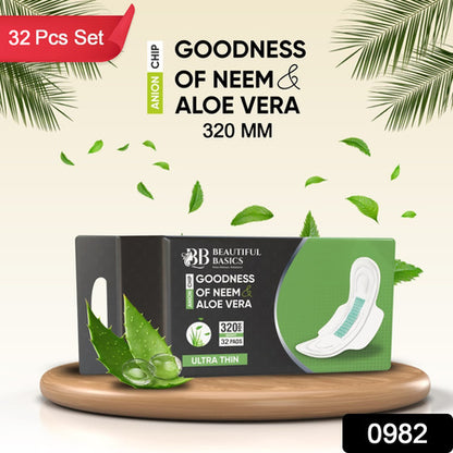 Sanitary Pads For Women With Goodness Of Neem  Aloe Vera  Ultra Thin  Leakage Protection  Ph Balance  With Antibacterial Anion Chip  5X More Absorbance (320 Mm  32 Pads)