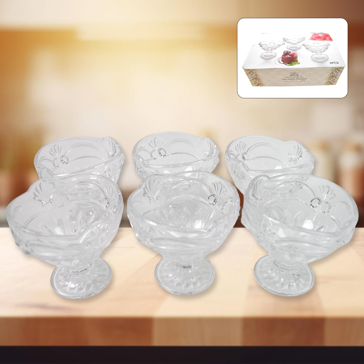 Glassice-Cream Cup Set Home  Kitchen Serving Or Dessert Cup (6 Pcs Set)