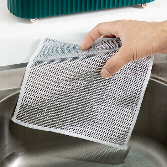 Double-Sided Multipurpose Microfiber Cloths Stainless Steel Scrubber Non-Scratch Wire Dishcloth Durable Kitchen Scrub Cloth (1 Pc  20X20 Cm)