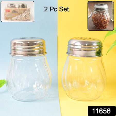 Apexoregano  Chilli Flakes Dispenser Set  2 Pcs Glass Spice Shaker With Stainless Steel Lid