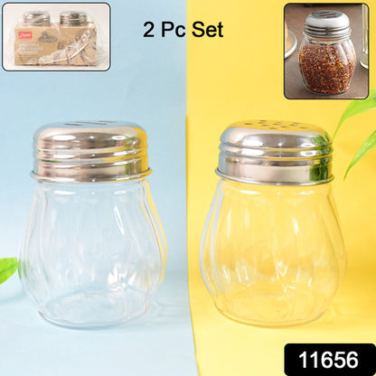 Apexoregano  Chilli Flakes Dispenser Set  2 Pcs Glass Spice Shaker With Stainless Steel Lid