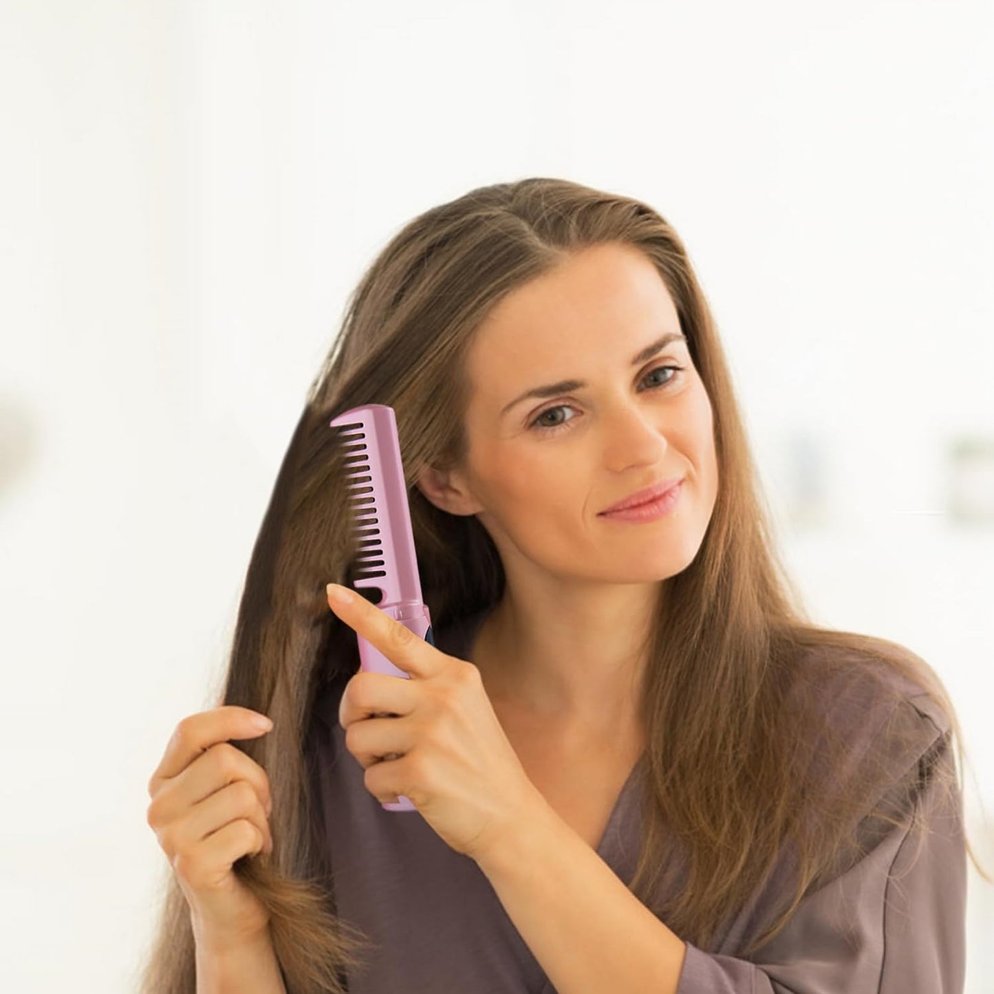 Rechargeable Mini Hair Straightener Travel Portable Usb Charging Cordless Hair Straightener Bursh Three Temperature Adjustments Flat Iron Comb (1 Pc)
