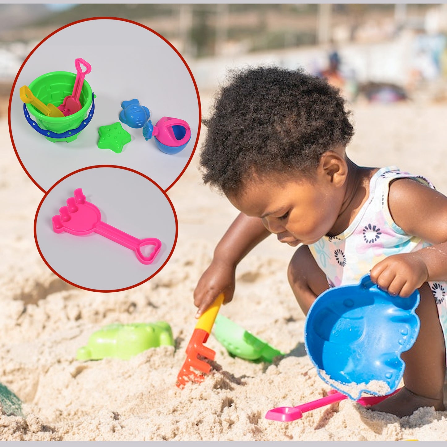 Sand Game Castle Building Plastic Beach Toy Set For Kids Summer Fun Creative Activity Playset Gardening Tool With Accessories  Bucket-Pack Of 6 Pcs