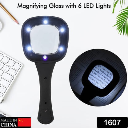 Handheld Magnifying Glass 6 Led Illuminated Lighted Magnifier For Seniors Reading Soldering Inspection Coins Jewelry Exploring