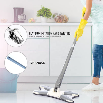 X Shape Mop Or Floor Cleaning Hands-Free Squeeze Microfiber Flat Mop System 360 Flexible Head Wet And Dry Mop For Home Kitchen With 1 Super-Absorbent Microfiber Pads.