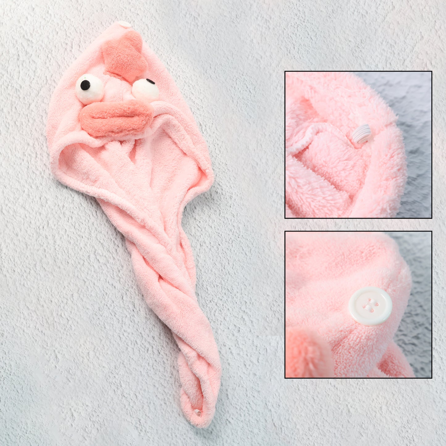 Softmicrofiber Cartoon Design Hair Drying Towel Wrap With Button Closure (1 Pc)
