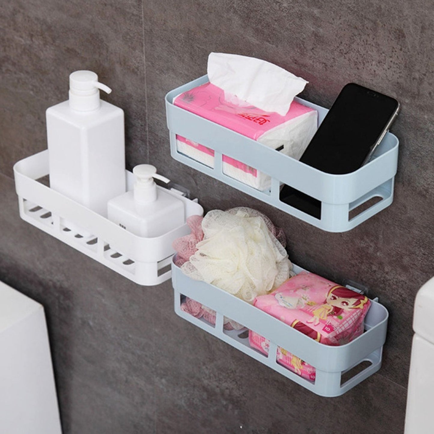 Abs Plastic Shower Corner Caddy Basket Shelf Rack With Wall Mounted Suction Cup For Bathroom Kitchen