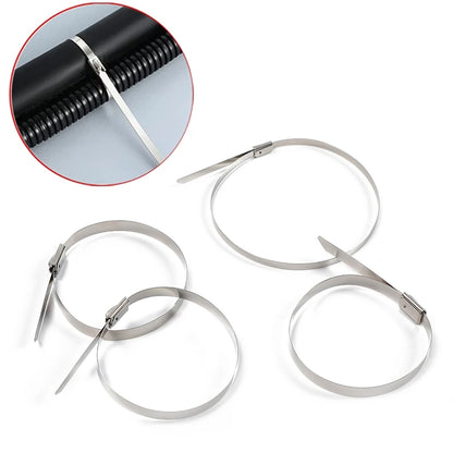 Stainless Steel Cable Tie Used For Solar Industrial And Home Improvement Multipurpose High Strength Self-Locking Zip Ties Multi-Purpose Tie Portable Rustproof 100Pcs Wide Application Zip Tie Set For Building ( 4.6X200Mm  4.6X100Mm   100 Pcs Set)