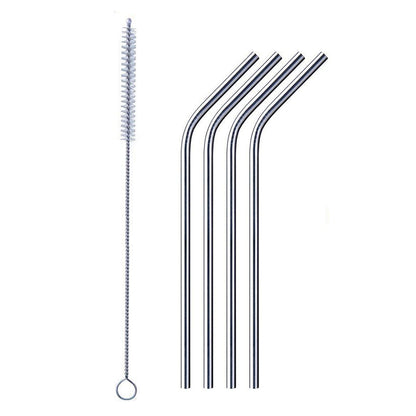 Reusable Stainless Steel Drinking Straws Bent (4 Bent Straws 1 Brush)