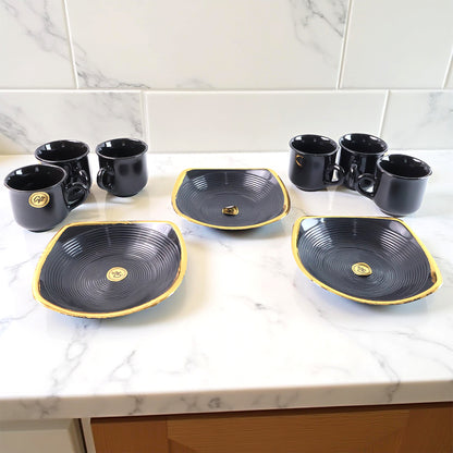 Sweet Buzz Ceramic Tea  Cups  Mug Set With Seashell Shape Serving Bowl Milk Cup Coffee Cup Tea Cup Breakfast Cup Drinking Mug Or Outdoor For Household Gift For Birthday Wedding Party (8 Pcs Set)