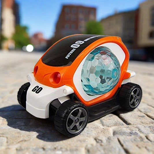 Plastic 360 Degree Rotating Stunt Car Toy For Kids - Bump And Go Action With 4D Lights And Music Plastic Mini Car With Disco Ball (1 Pc  Battery Not Included)
