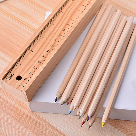Colorful Wooden Pencil Set With Pencil Box Ruler Sharpener For For Kids Artist Architect