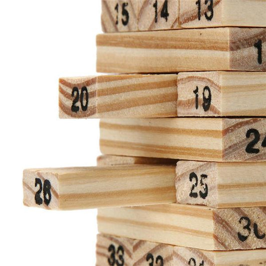 54 Pcs Blocks 4 Dices Wooden Tumbling Stacking Building
