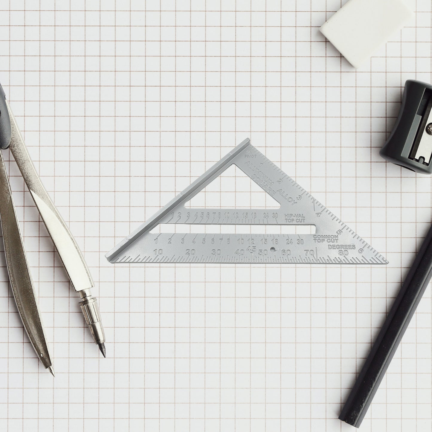 Double Side Scale Triangle Measurement Hand Tool 45 Degree Triangle Ruler Home For Industry Aluminum Alloy Rafter Square 7-Inch Length