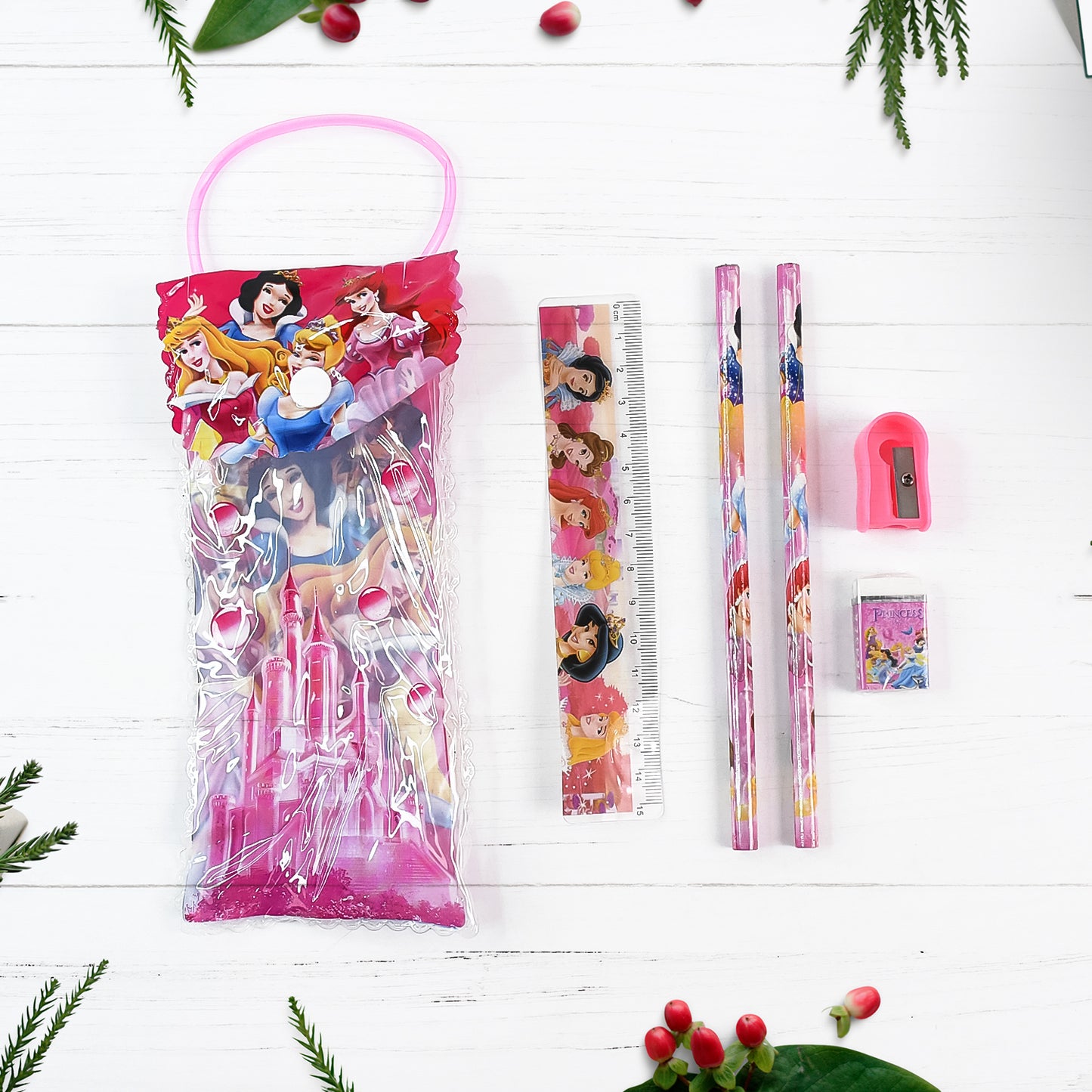 Mix Design Cartoon Wooden Pencil Set Stationary Set 5 In 1 Items Educational Item For School Going Kids Stationary Set For Girls Boysstationary For Schoolgift Pack For Girls Kidsbirthday Gift Kids (5 Pc Set )