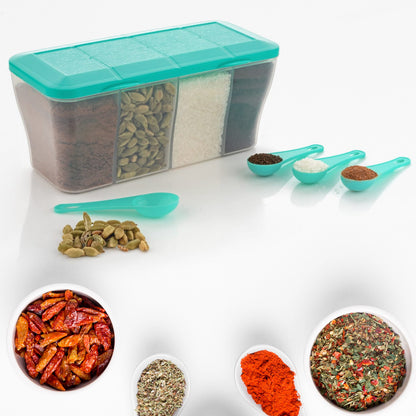 Kitchen Multipurpose Air-Tight 4 Sections Storage Containers  Pickle (Achar) Jar With 4 Spoon For Each Section (1 Pc  Mix Color)