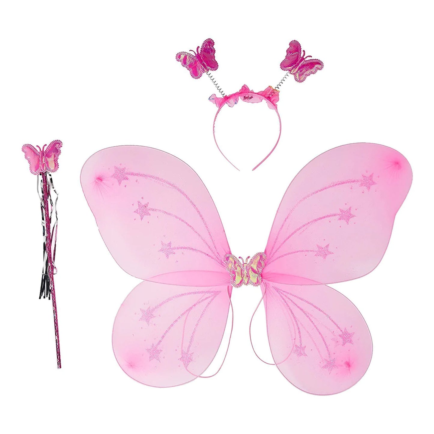 Baby Girls Fairy Nylon Butterfly Wings Costume Butterfly Fairy Angel Wing Wand And Hairband Multi- Color For Party (1Pc)