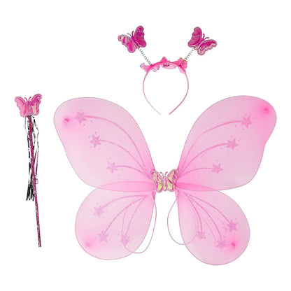 Baby Girls Fairy Nylon Butterfly Wings Costume Butterfly Fairy Angel Wing Wand And Hairband Multi- Color For Party (1Pc)