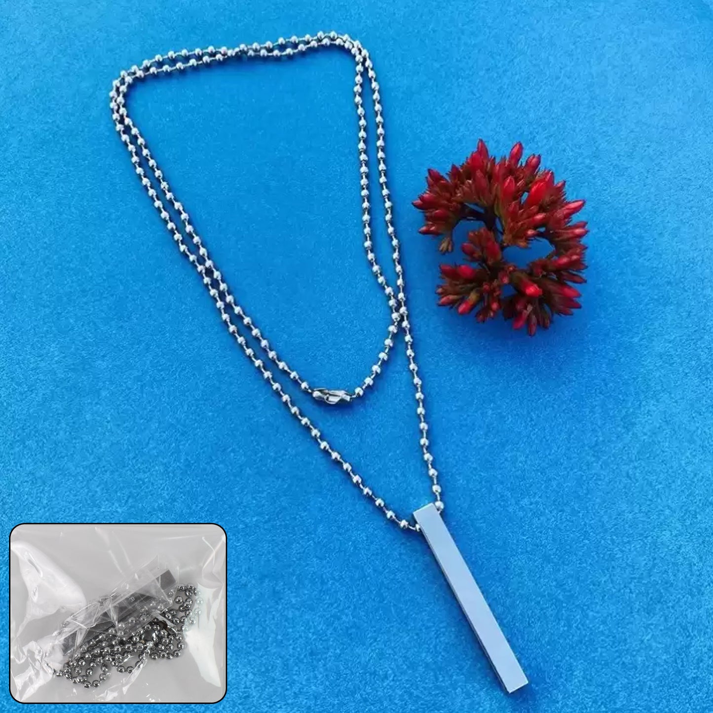 Plainstick Shape Locket With Chain Stainless Steel Necklace (1 Pc)