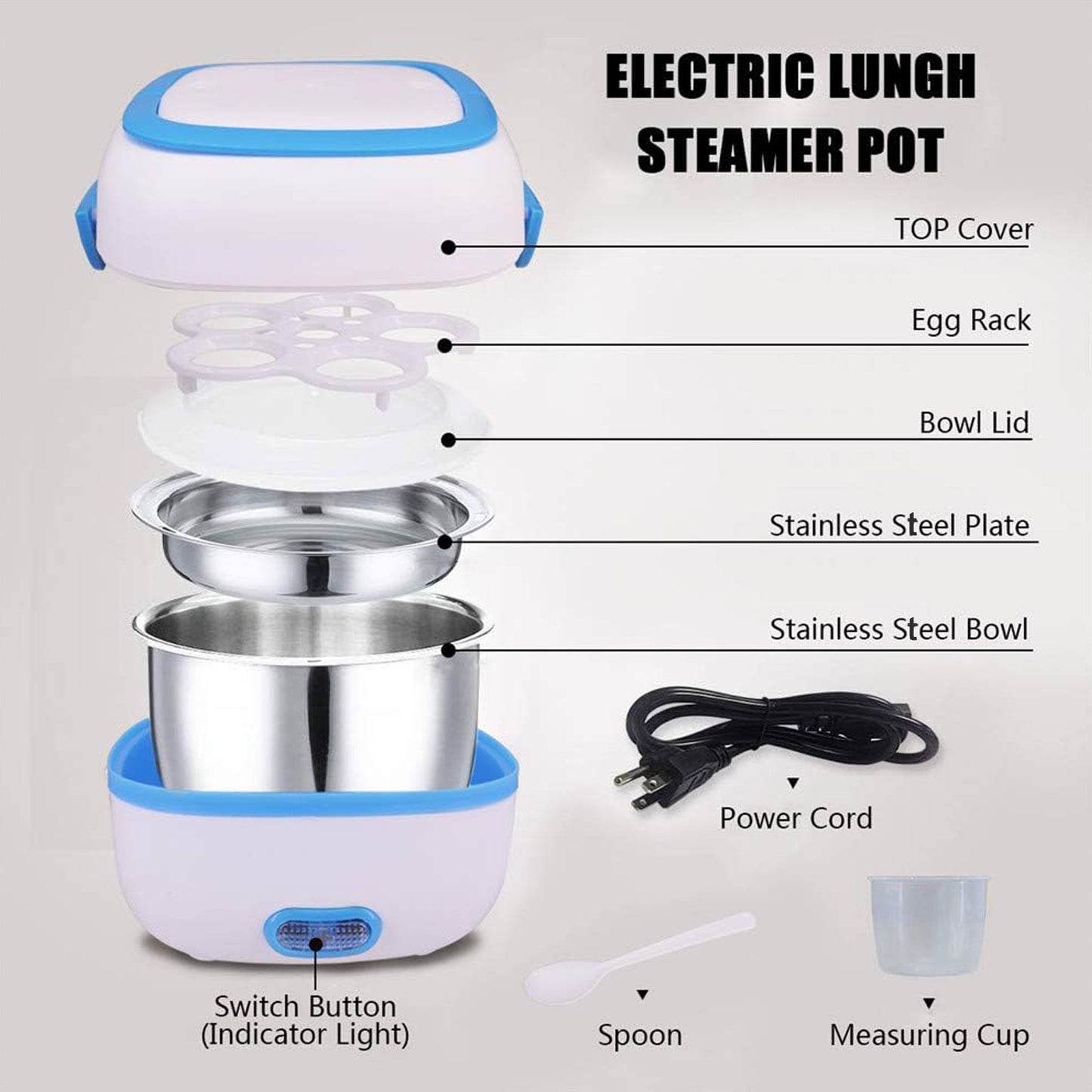 Electric Lunch Box Portable Food Warmer Food Heating Lunch Box Removable Food-Grade Stainless Steel Compartments 220V 200W For Car Truck Office