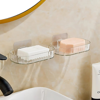 Selfadhesive Transparent Wall Mounted Soap Dish Holder (2 Pc)